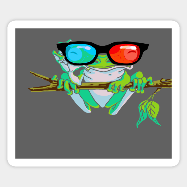 Graphic Tree Frog Wearing 3D Glasses Sticker by Mudge